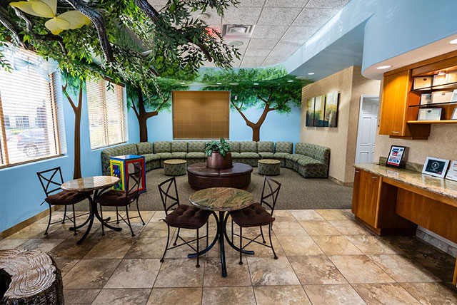 Lobby area for pediatric dentist Dr. Kelli Ettelbrick in Flower Mound, TX